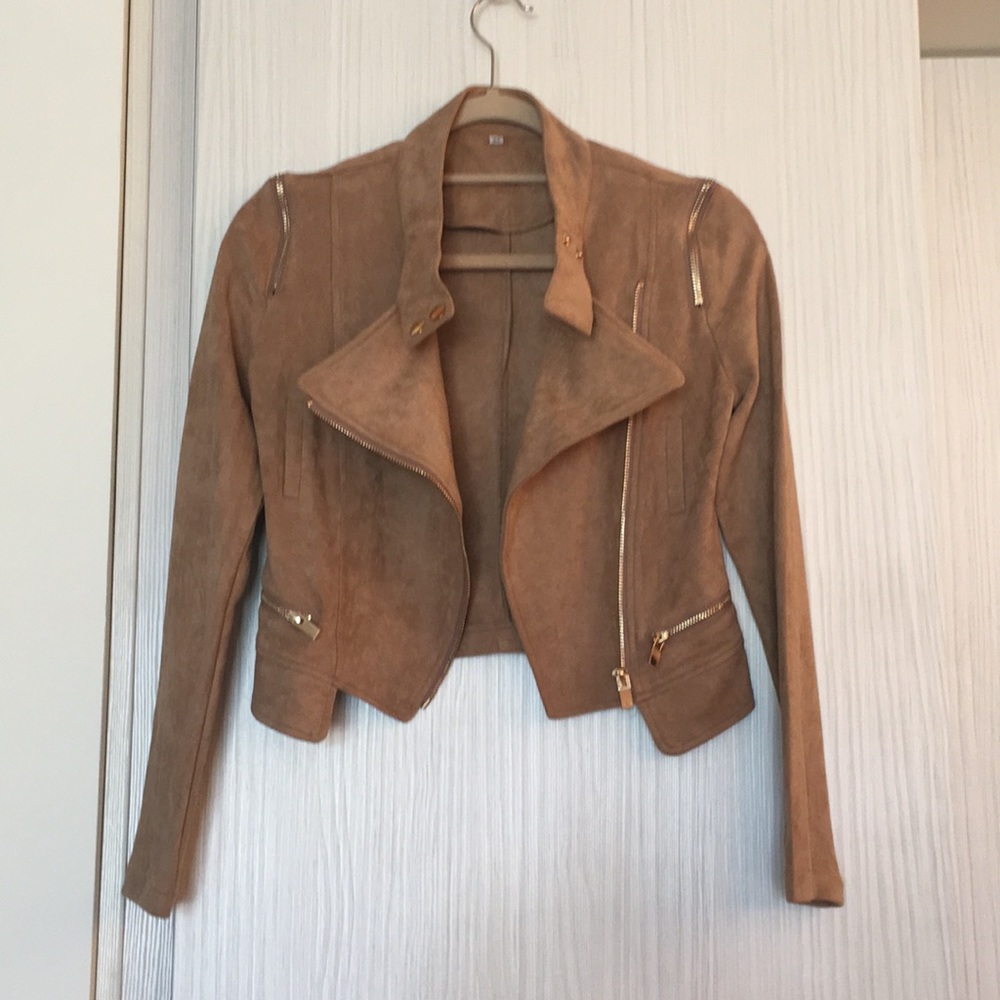Faux suede crop Moto jacket